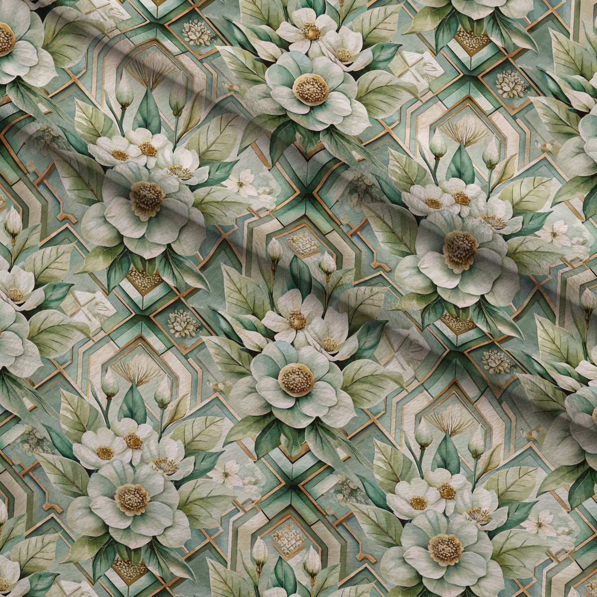 Gilded Jade Blooms Pattern 41 Fleece Fabric — fleece fabric folded close-up preview (mv-fleece-v1:lying)