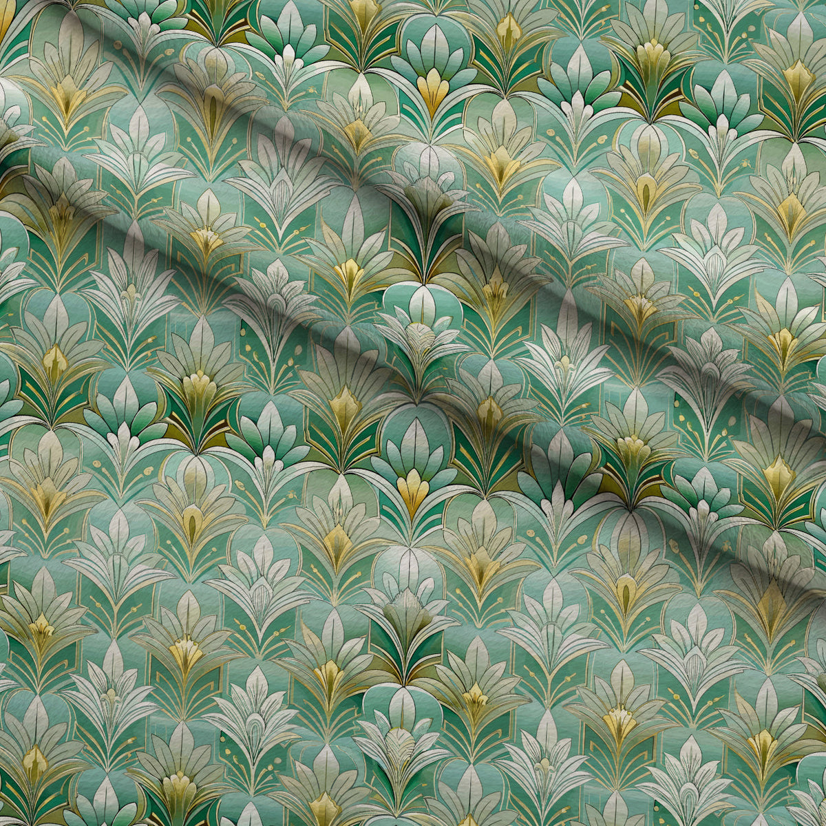 Gilded Jade Blooms Pattern 5 Fleece Fabric — fleece fabric folded close-up preview (mv-fleece-v1:lying)