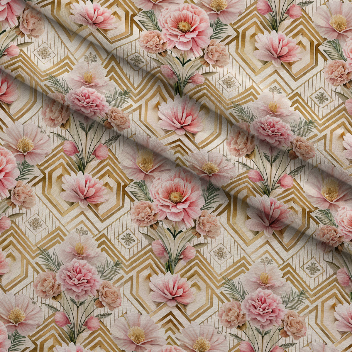 Gilded Jade Blooms Pattern 59 Fleece Fabric — fleece fabric folded close-up preview (mv-fleece-v1:lying)
