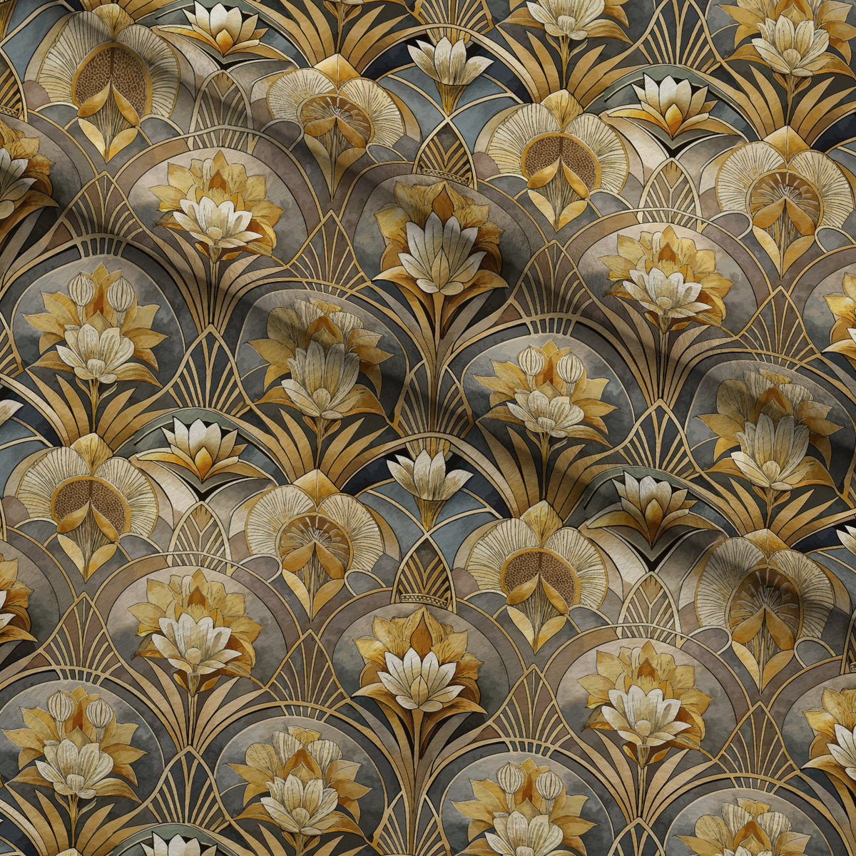 Gilded Jade Blooms Pattern 8 Fleece Fabric — fleece fabric folded close-up preview (mv-fleece-v1:lying)