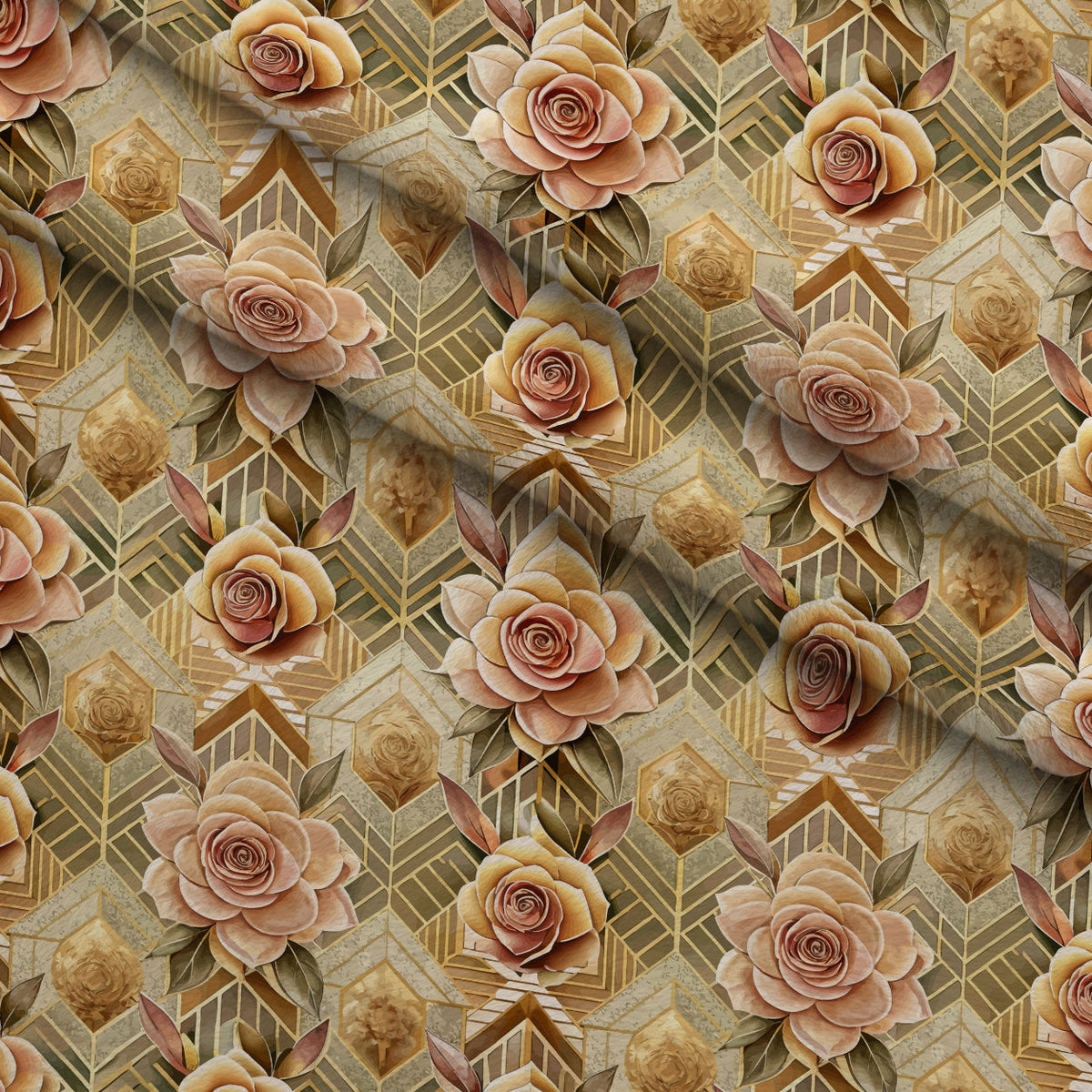 Gilded Jade Blooms Pattern 93 Fleece Fabric — fleece fabric folded close-up preview (mv-fleece-v1:lying)