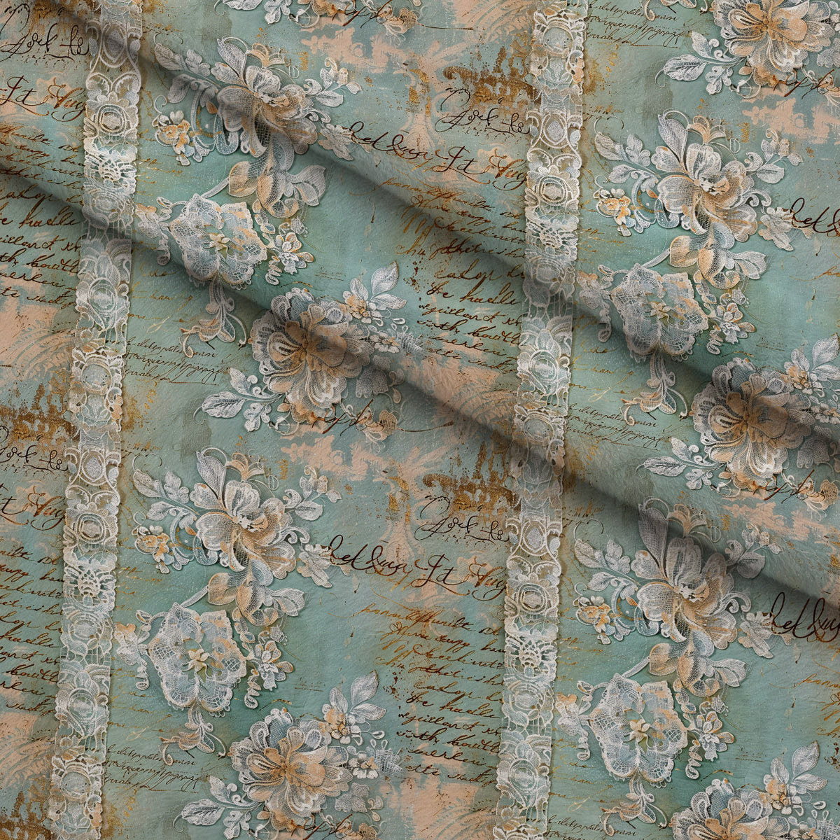 Gilded Lace Script Pattern 2 Fleece Fabric — fleece fabric folded close-up preview (mv-fleece-v1:lying)
