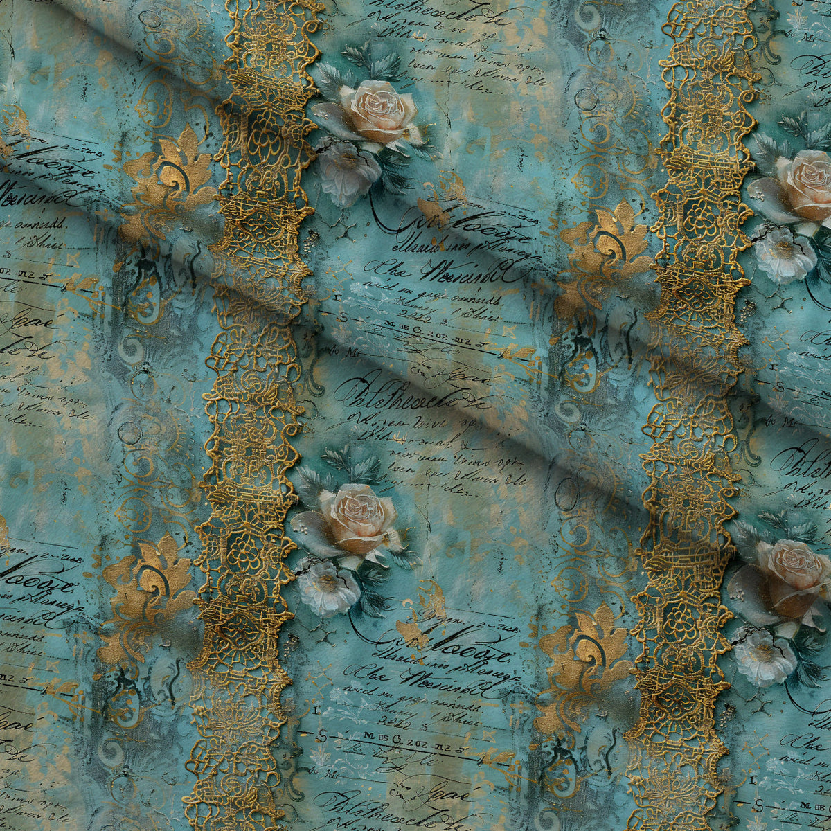 Gilded Lace Script Pattern 3 Fleece Fabric — fleece fabric folded close-up preview (mv-fleece-v1:lying)