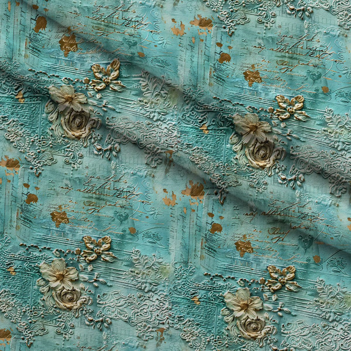 Gilded Lace Script Pattern 4 Fleece Fabric — fleece fabric folded close-up preview (mv-fleece-v1:lying)