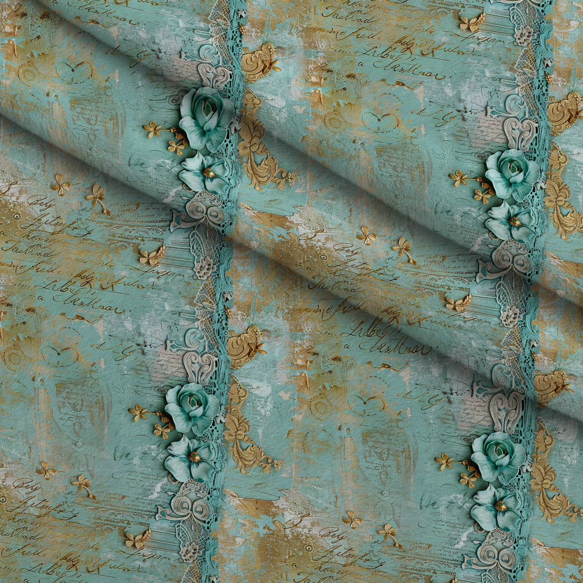 Gilded Lace Script Pattern 5 Fleece Fabric — fleece fabric folded close-up preview (mv-fleece-v1:lying)