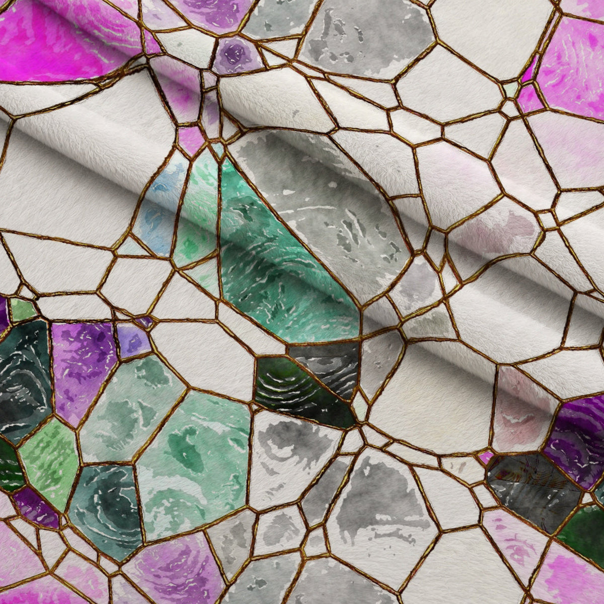 Gilded Mosaic Pattern 12 Fleece Fabric — fleece fabric folded close-up preview (mv-fleece-v1:lying)