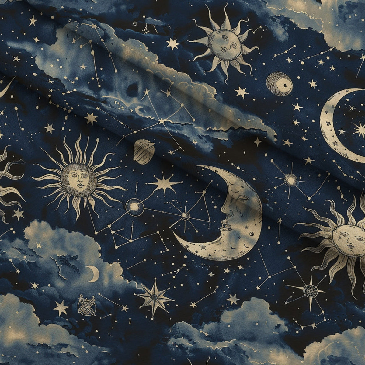Gilded Night Sky Pattern 1 Fleece Fabric — fleece fabric folded close-up preview (mv-fleece-v1:lying)