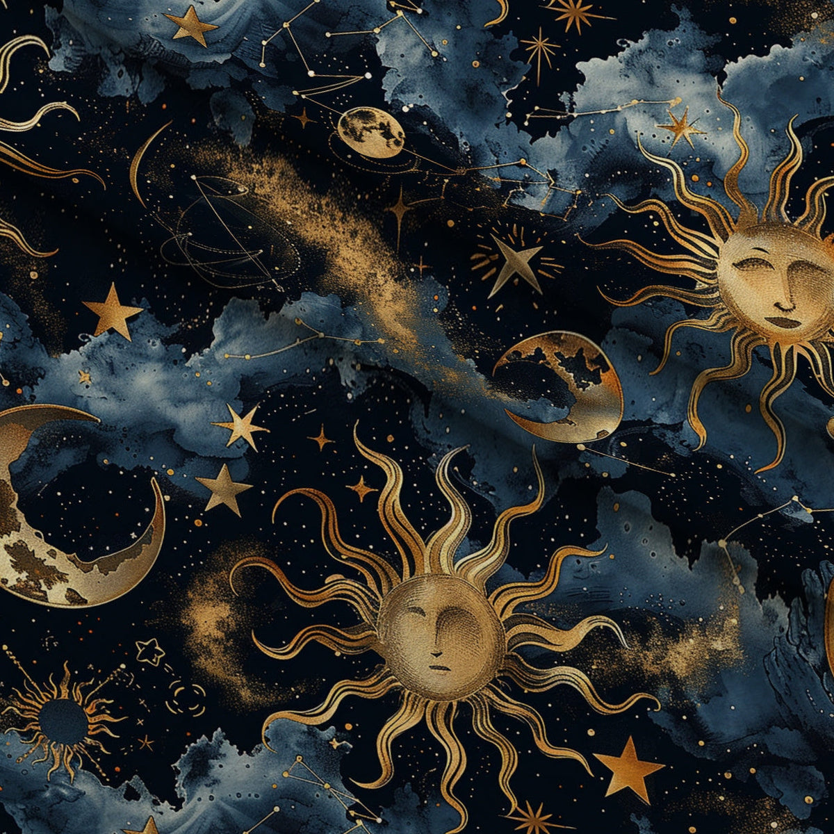 Gilded Night Sky Pattern 2 Fleece Fabric — fleece fabric folded close-up preview (mv-fleece-v1:lying)