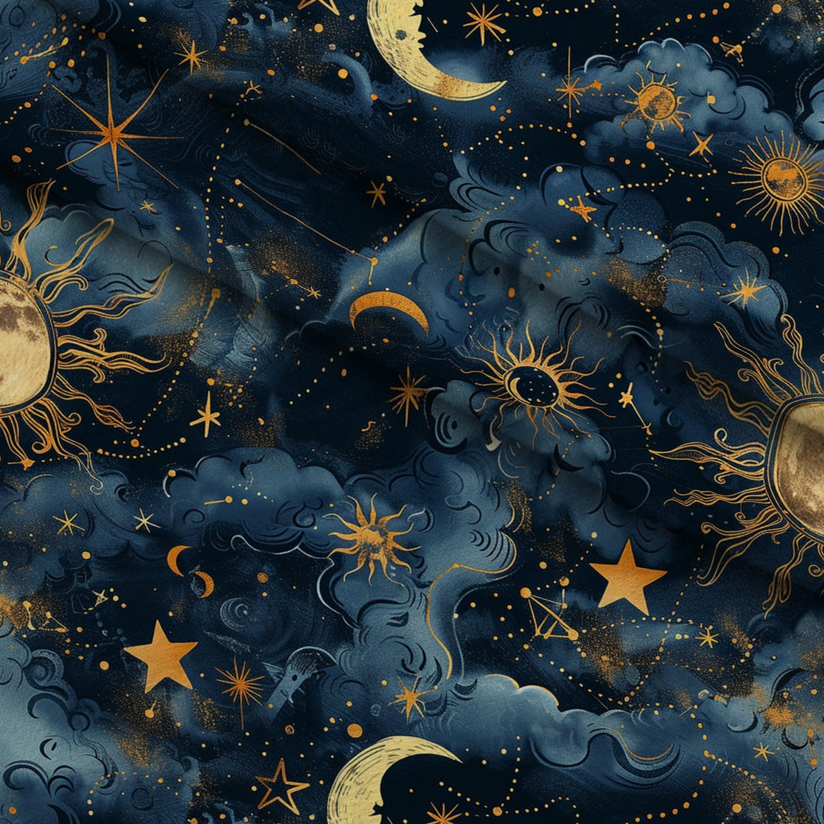 Gilded Night Sky Pattern 3 Fleece Fabric — fleece fabric folded close-up preview (mv-fleece-v1:lying)
