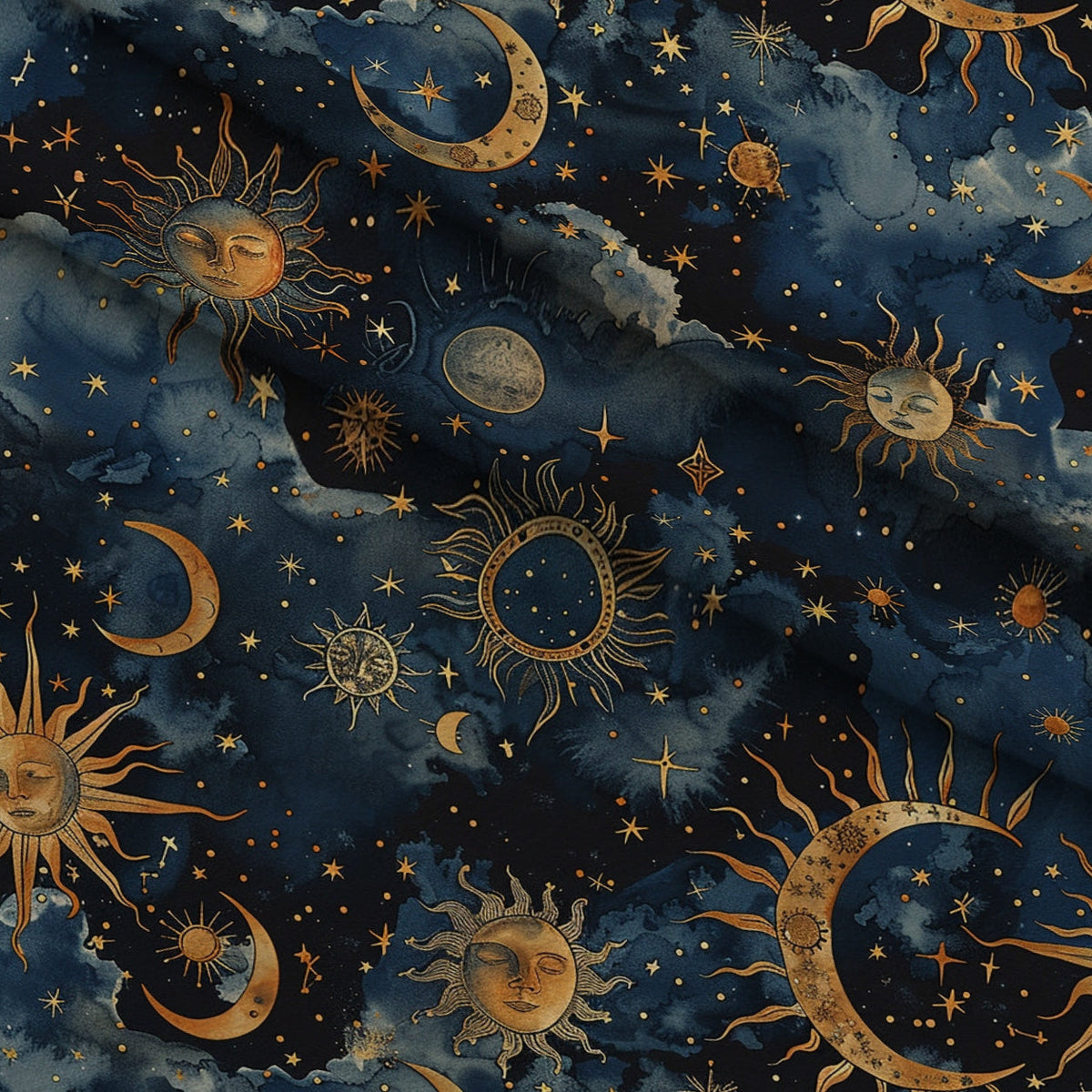 Gilded Night Sky Pattern 4 Fleece Fabric — fleece fabric folded close-up preview (mv-fleece-v1:lying)