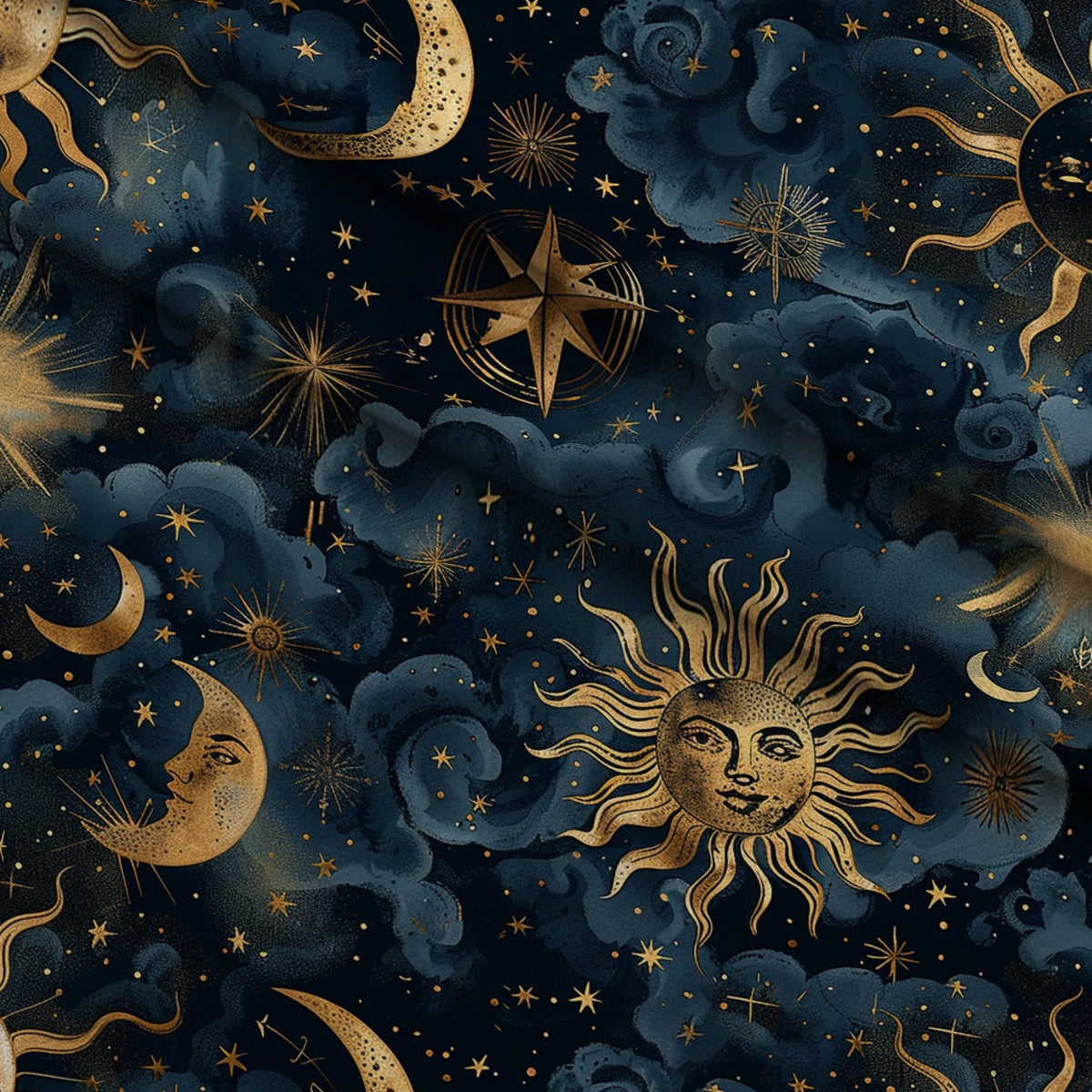 Gilded Night Sky Pattern 5 Fleece Fabric — fleece fabric folded close-up preview (mv-fleece-v1:lying)
