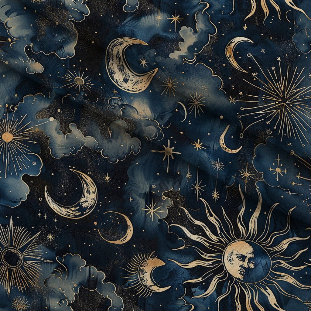 Gilded Night Sky Pattern 6 Fleece Fabric — fleece fabric folded close-up preview (mv-fleece-v1:lying)