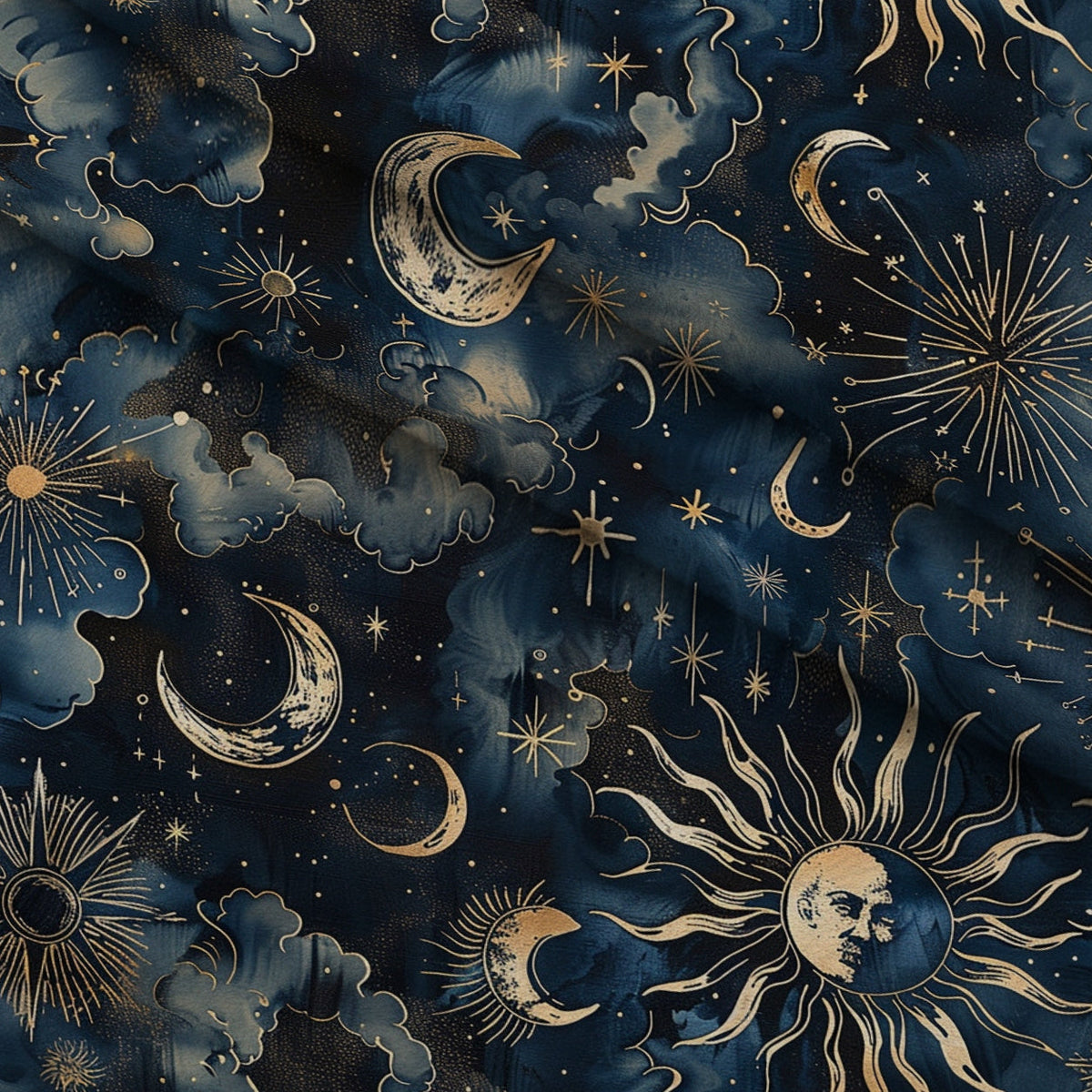 Gilded Night Sky Pattern 6 Fleece Fabric — fleece fabric folded close-up preview (mv-fleece-v1:lying)