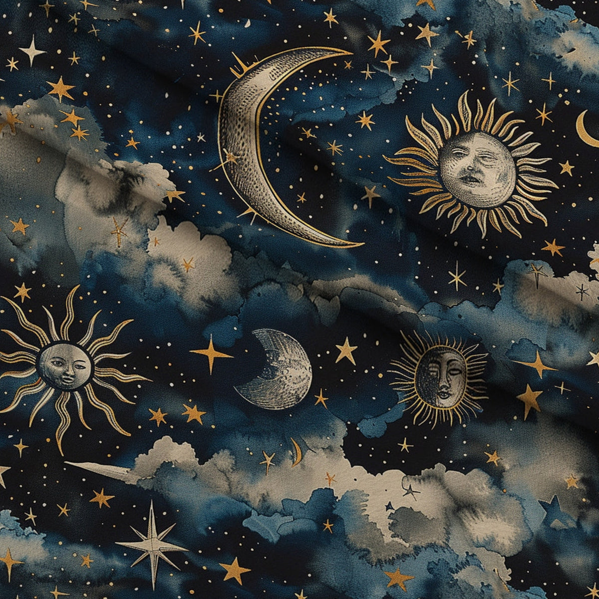 Gilded Night Sky Pattern 7 Fleece Fabric — fleece fabric folded close-up preview (mv-fleece-v1:lying)