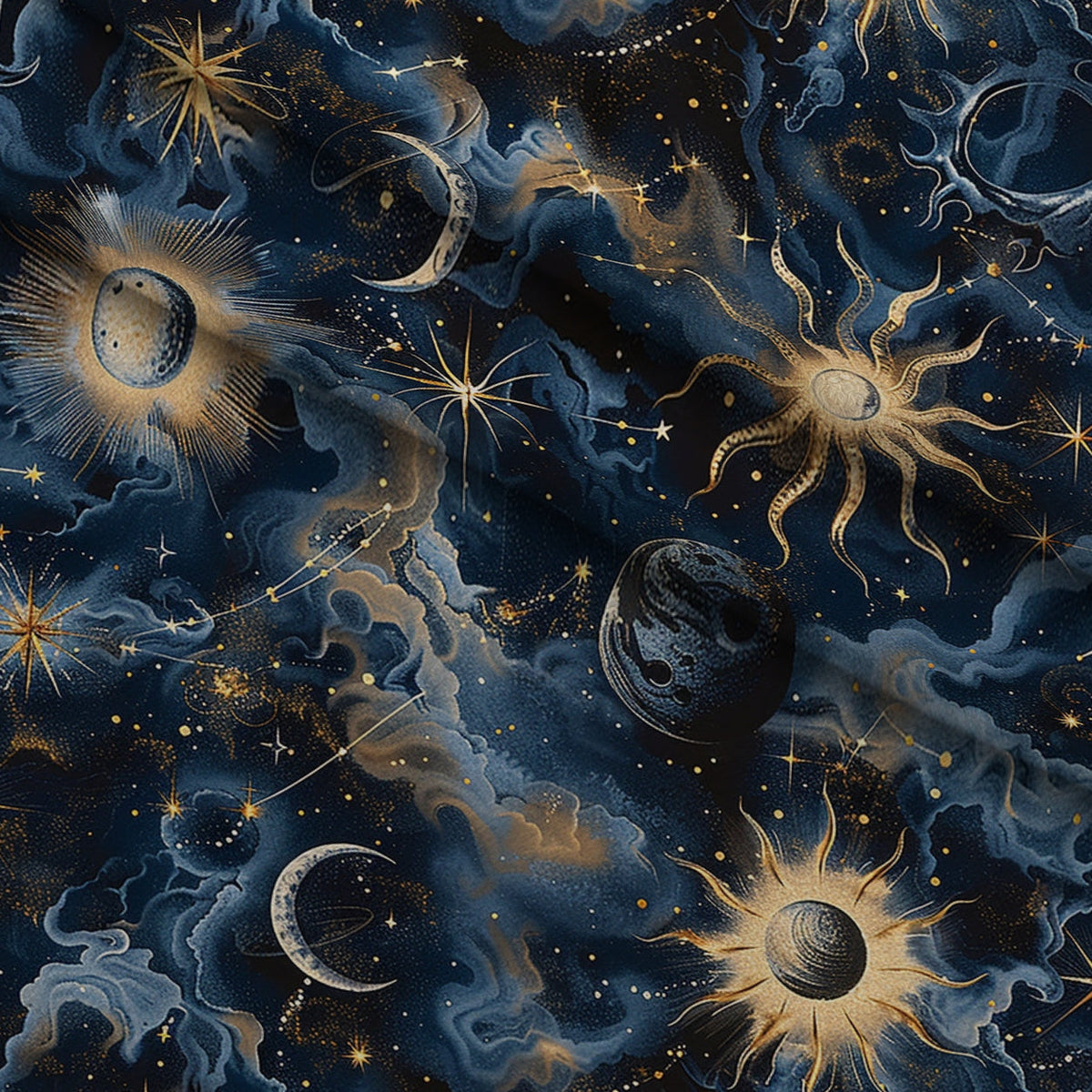 Gilded Night Sky Pattern 8 Fleece Fabric — fleece fabric folded close-up preview (mv-fleece-v1:lying)