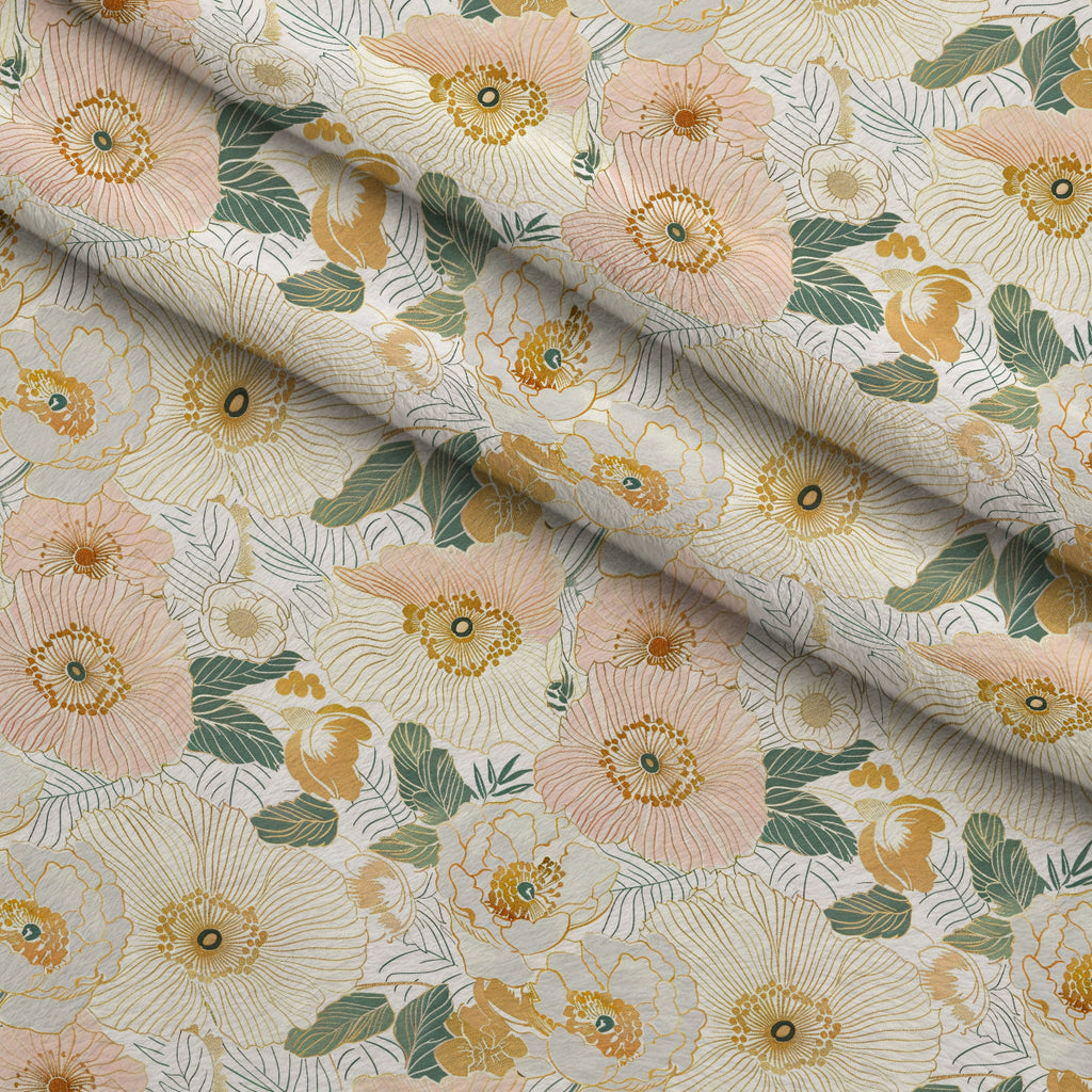 Gilded Peonies Pattern 1 Fleece Fabric — fleece fabric folded close-up preview (mv-fleece-v1:lying)