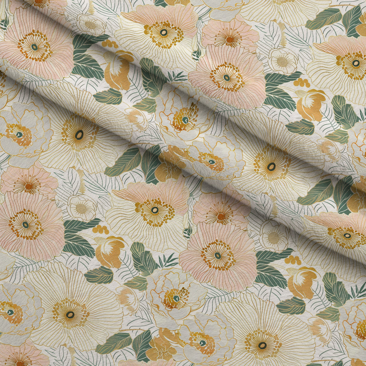 Gilded Peonies Pattern 1 Fleece Fabric — fleece fabric folded close-up preview (mv-fleece-v1:lying)