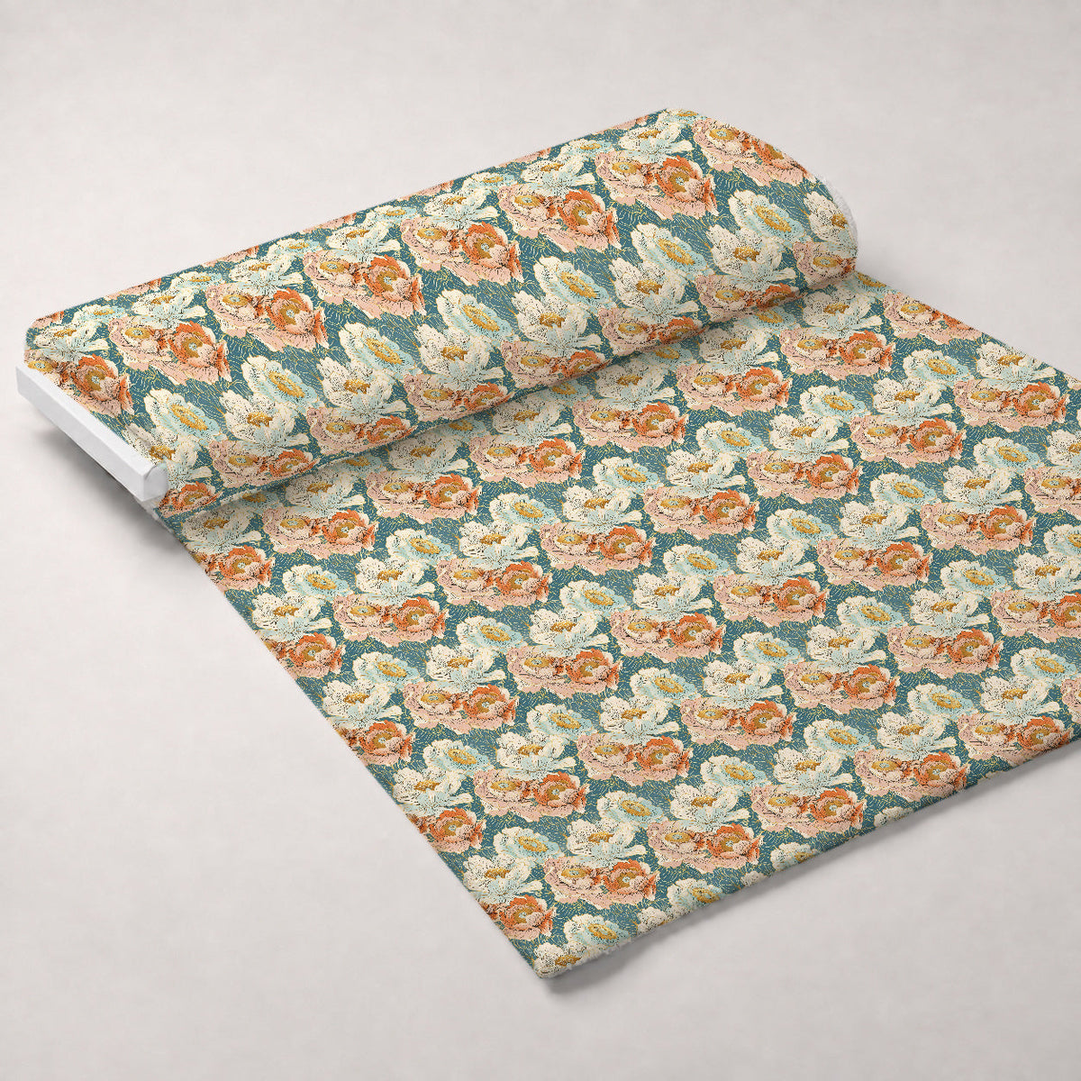 Gilded Peonies Pattern 12 Fleece Fabric — fleece fabric unrolled bolt preview (mv-fleece-v1:bolt)