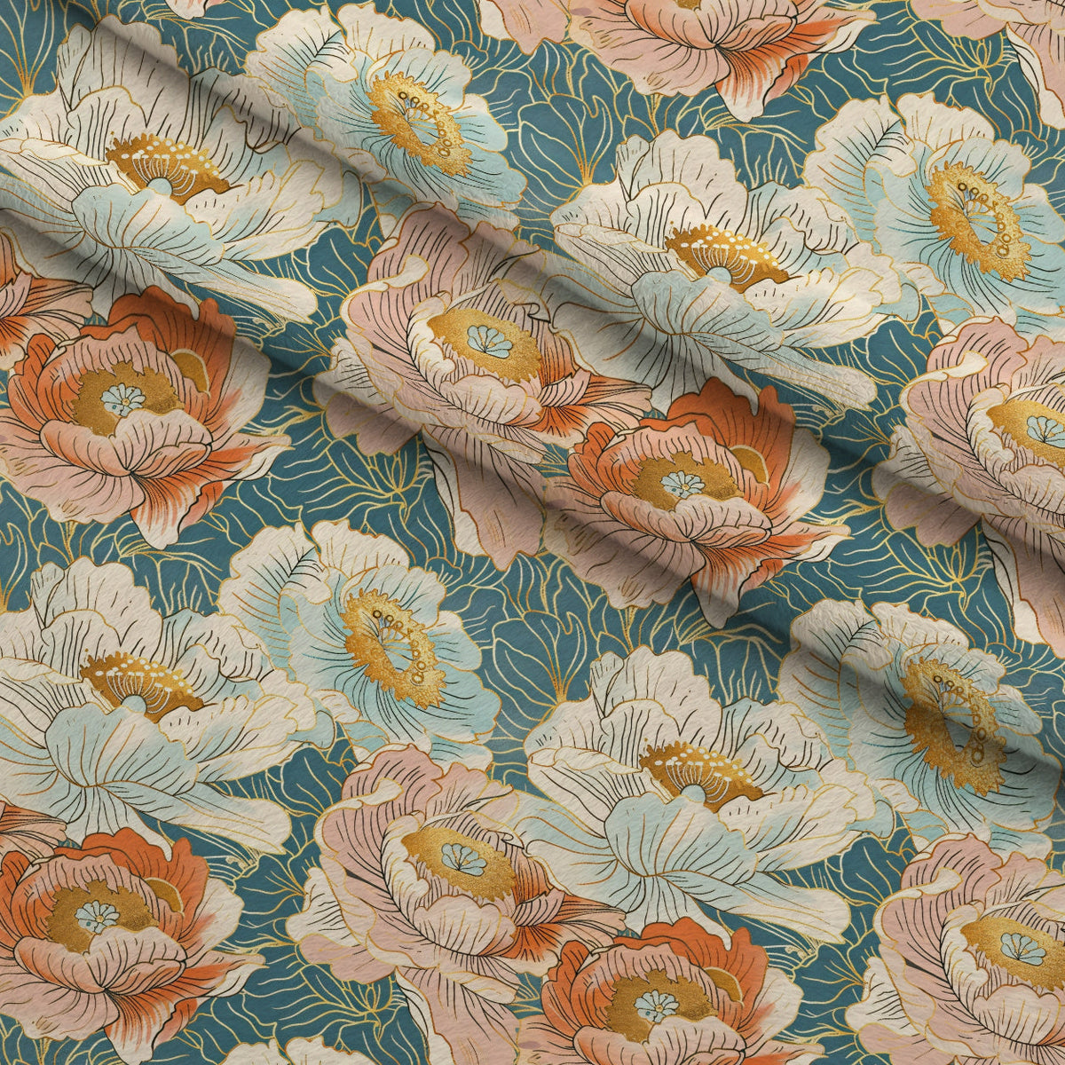 Gilded Peonies Pattern 12 Fleece Fabric — fleece fabric folded close-up preview (mv-fleece-v1:lying)