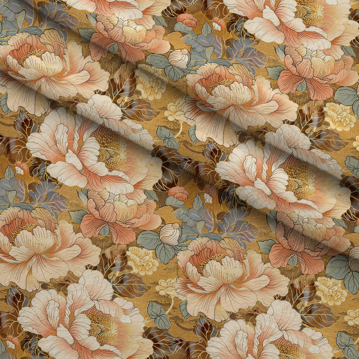 Gilded Peonies Pattern 13 Fleece Fabric — fleece fabric folded close-up preview (mv-fleece-v1:lying)