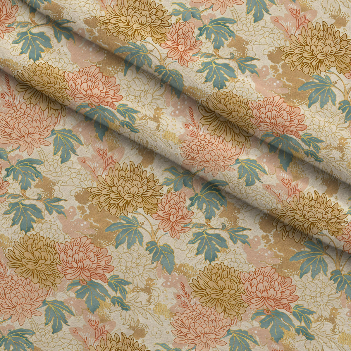Gilded Peonies Pattern 15 Fleece Fabric — fleece fabric folded close-up preview (mv-fleece-v1:lying)