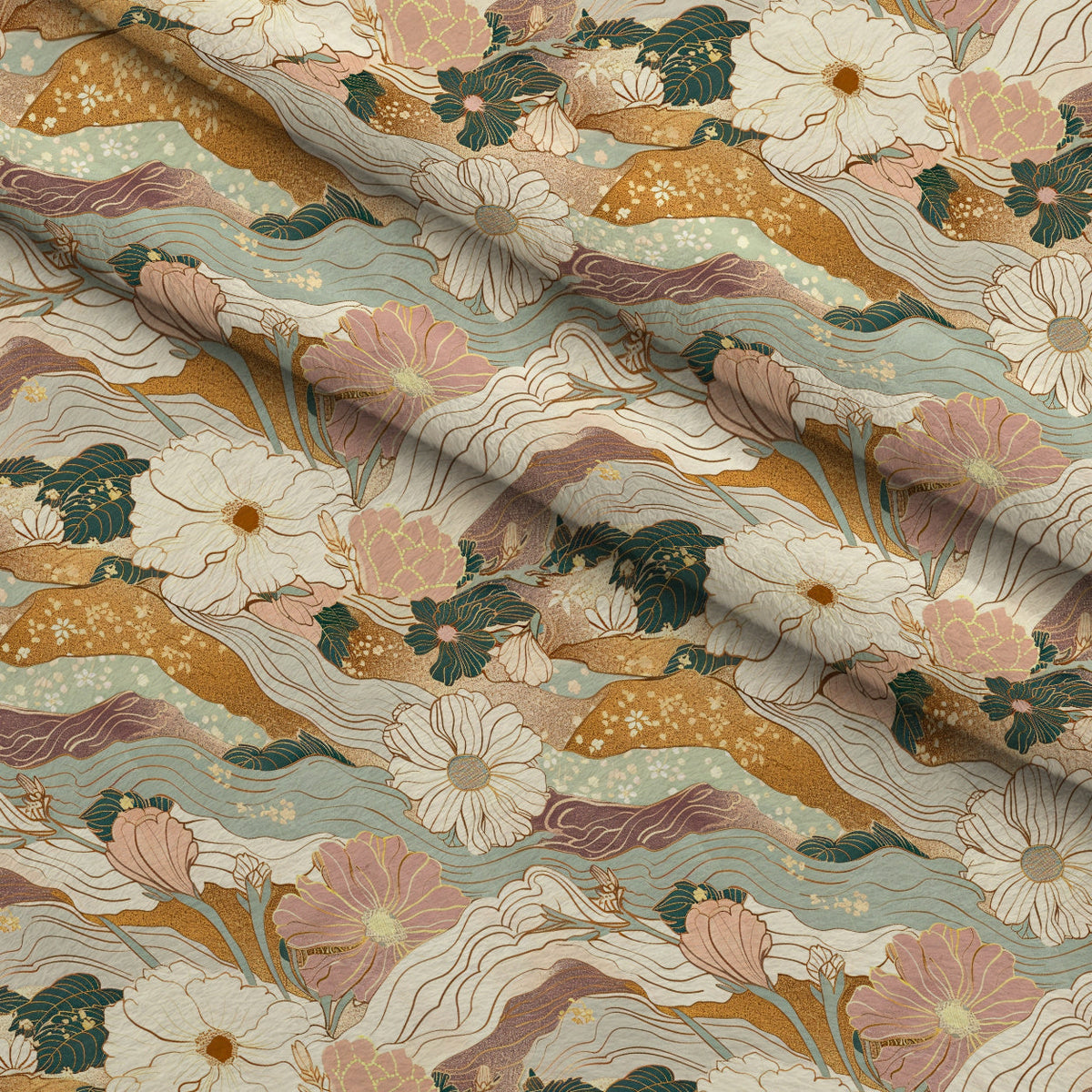 Gilded Peonies Pattern 18 Fleece Fabric — fleece fabric folded close-up preview (mv-fleece-v1:lying)