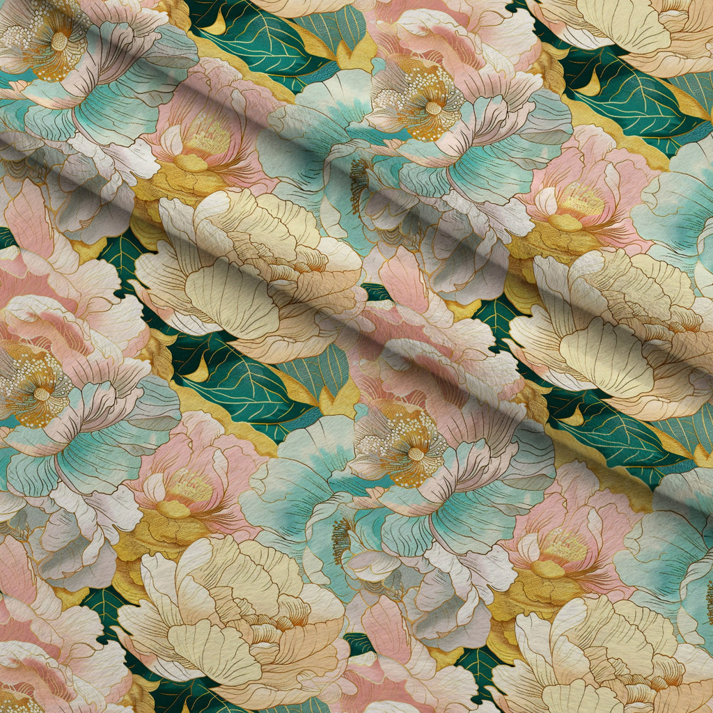 Gilded Peonies Pattern 19 Fleece Fabric — fleece fabric folded close-up preview (mv-fleece-v1:lying)