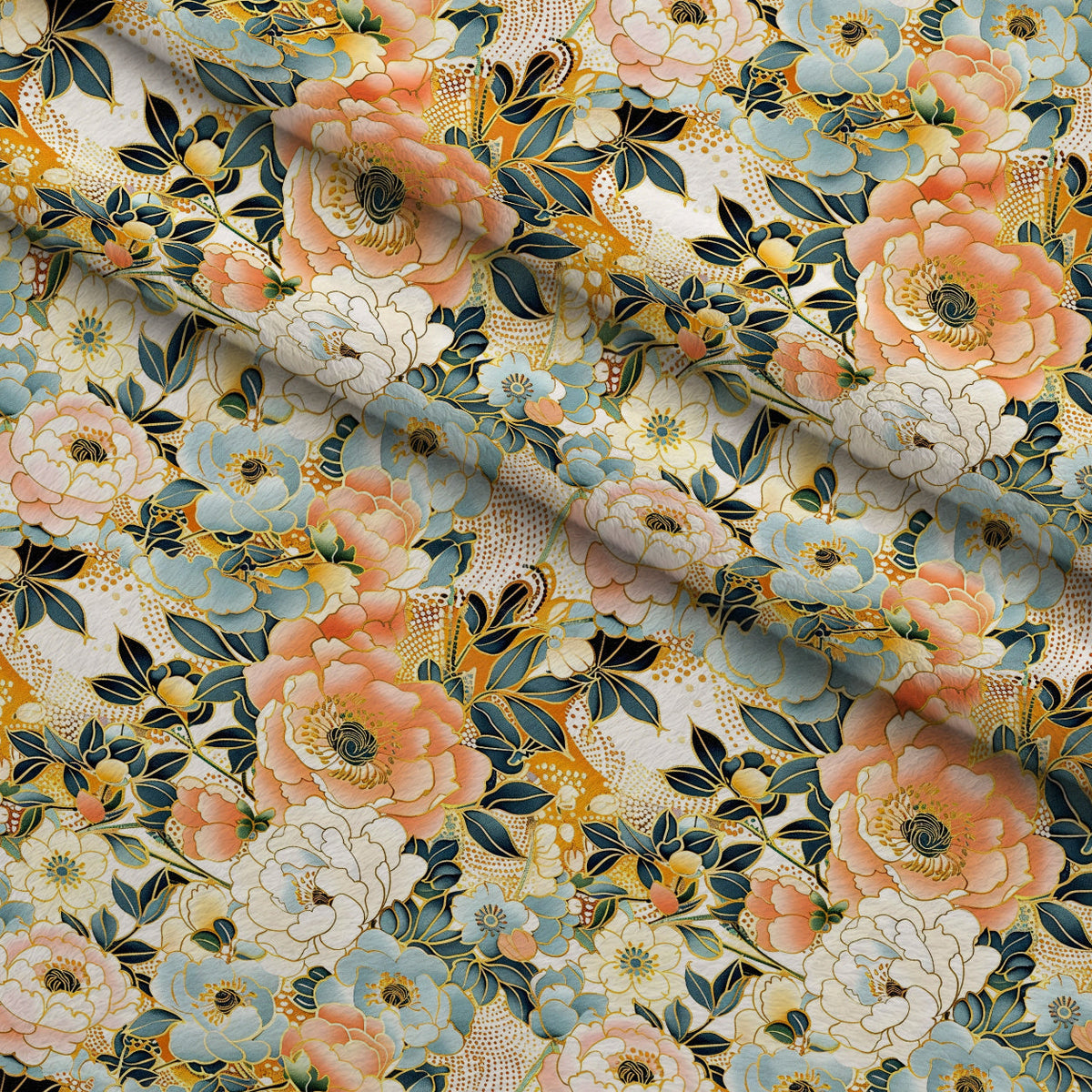 Gilded Peonies Pattern 3 Fleece Fabric — fleece fabric folded close-up preview (mv-fleece-v1:lying)