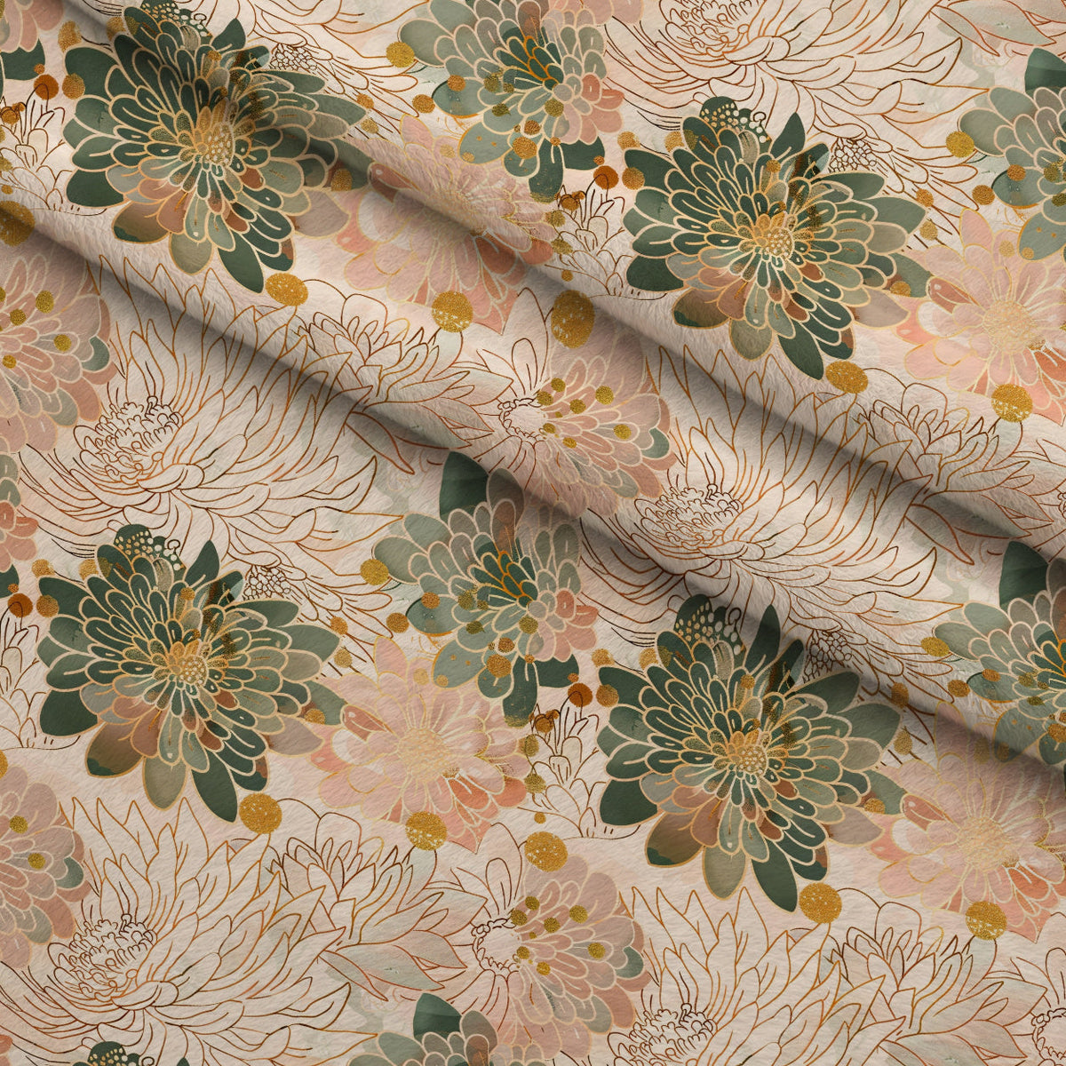Gilded Peonies Pattern 4 Fleece Fabric — fleece fabric folded close-up preview (mv-fleece-v1:lying)