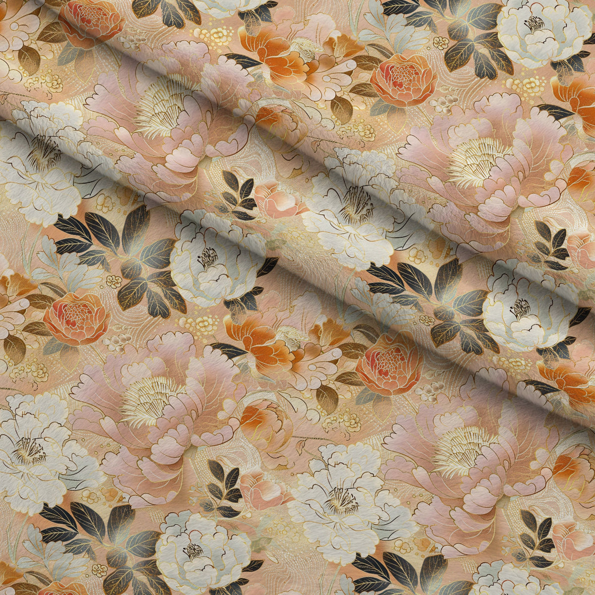 Gilded Peonies Pattern 5 Fleece Fabric — fleece fabric folded close-up preview (mv-fleece-v1:lying)