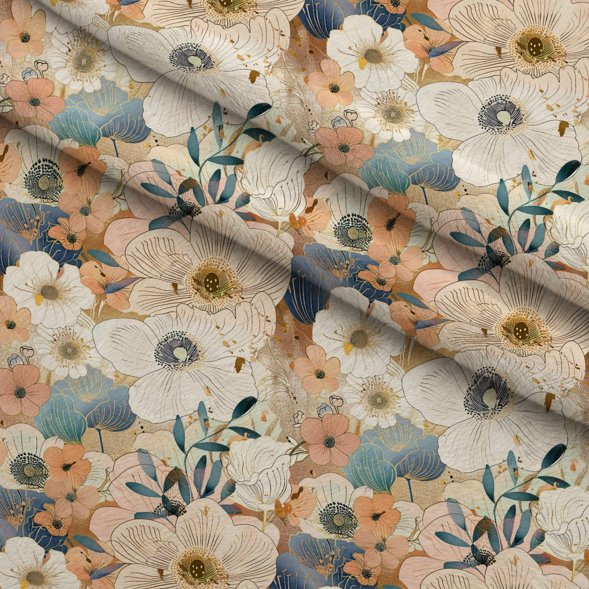 Gilded Peonies Pattern 8 Fleece Fabric — fleece fabric folded close-up preview (mv-fleece-v1:lying)