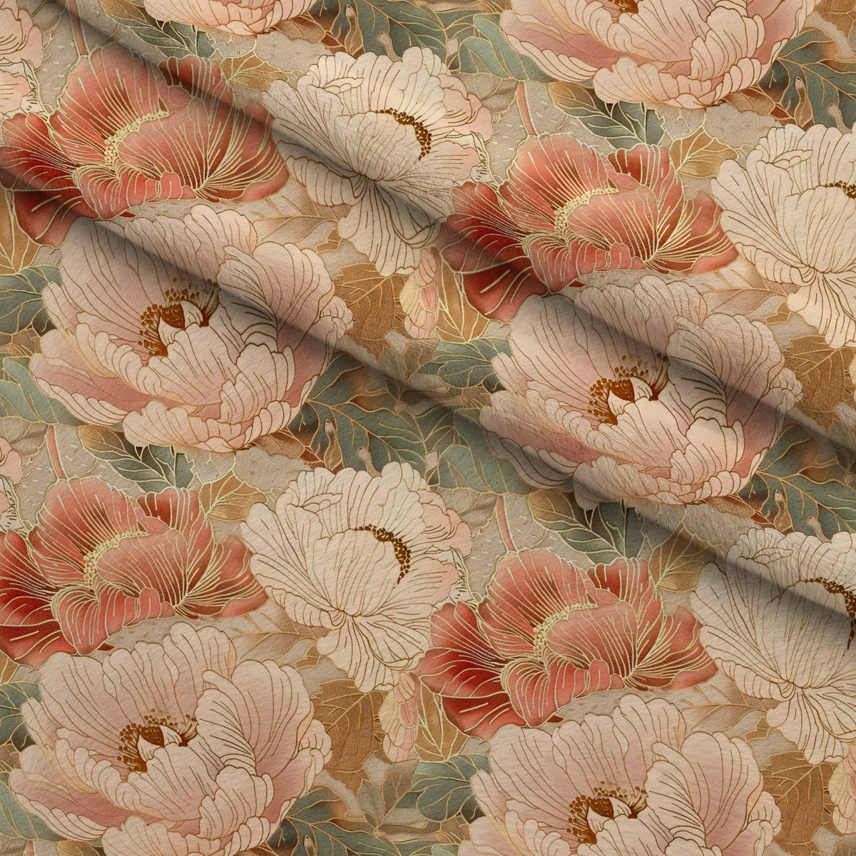 Gilded Peonies Pattern 9 Fleece Fabric — fleece fabric folded close-up preview (mv-fleece-v1:lying)