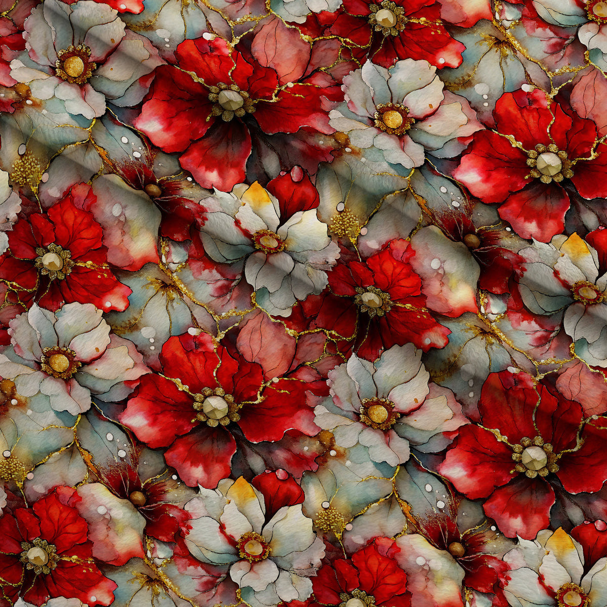 Gilded Poinsettia Reverie Pattern 3 Fleece Fabric — fleece fabric folded close-up preview (mv-fleece-v1:lying)