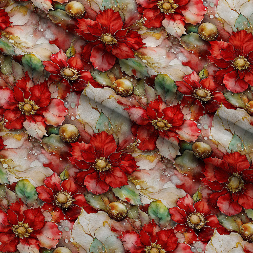 Gilded Poinsettia Reverie Pattern 7 Fleece Fabric — fleece fabric folded close-up preview (mv-fleece-v1:lying)