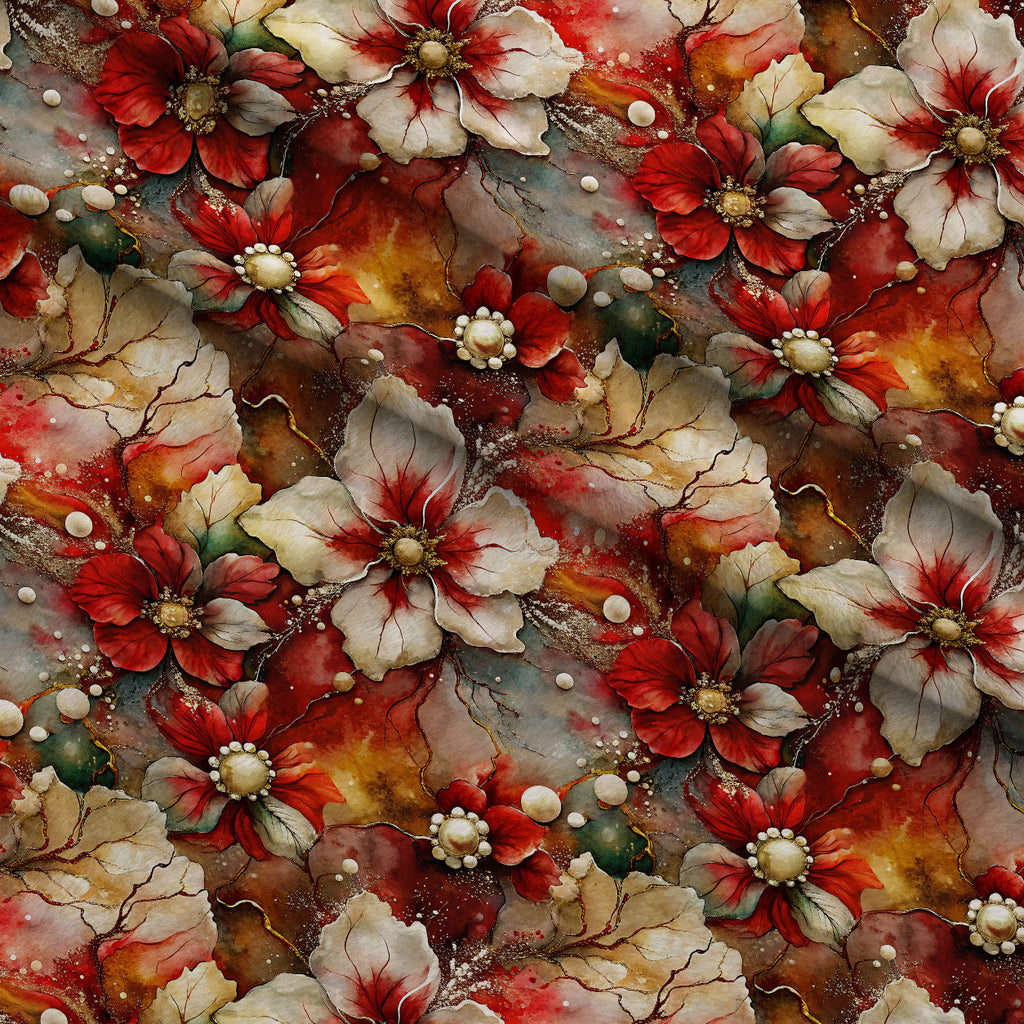 Gilded Poinsettia Reverie Pattern 9 Fleece Fabric — fleece fabric folded close-up preview (mv-fleece-v1:lying)