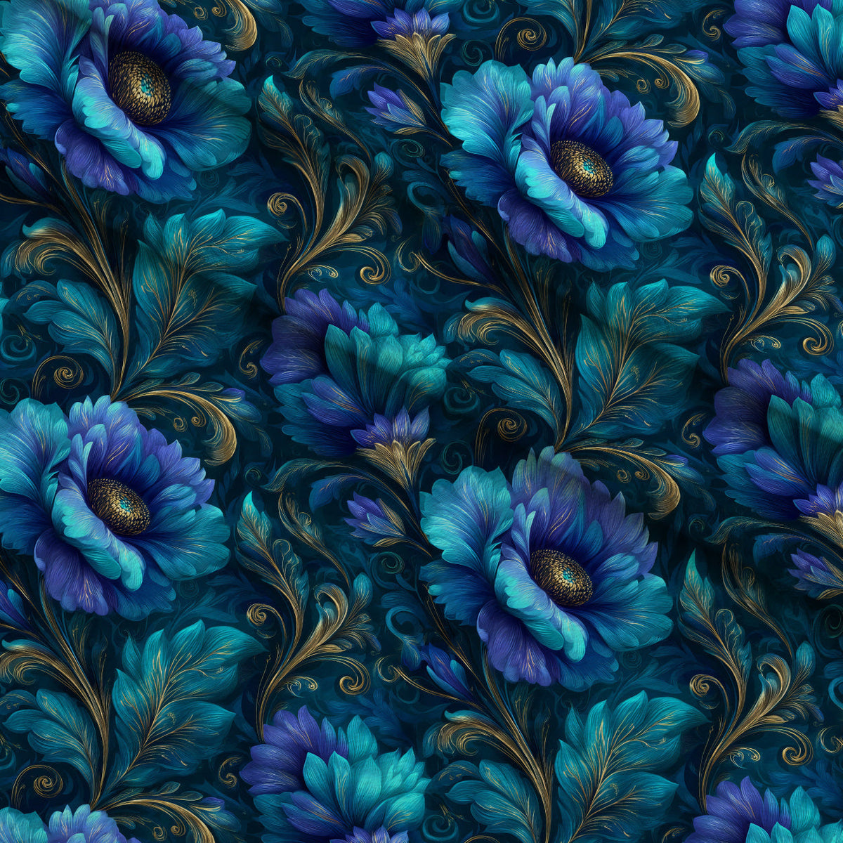 Gilded Sapphire Blooms Pattern 1 Fleece Fabric — fleece fabric folded close-up preview (mv-fleece-v1:lying)