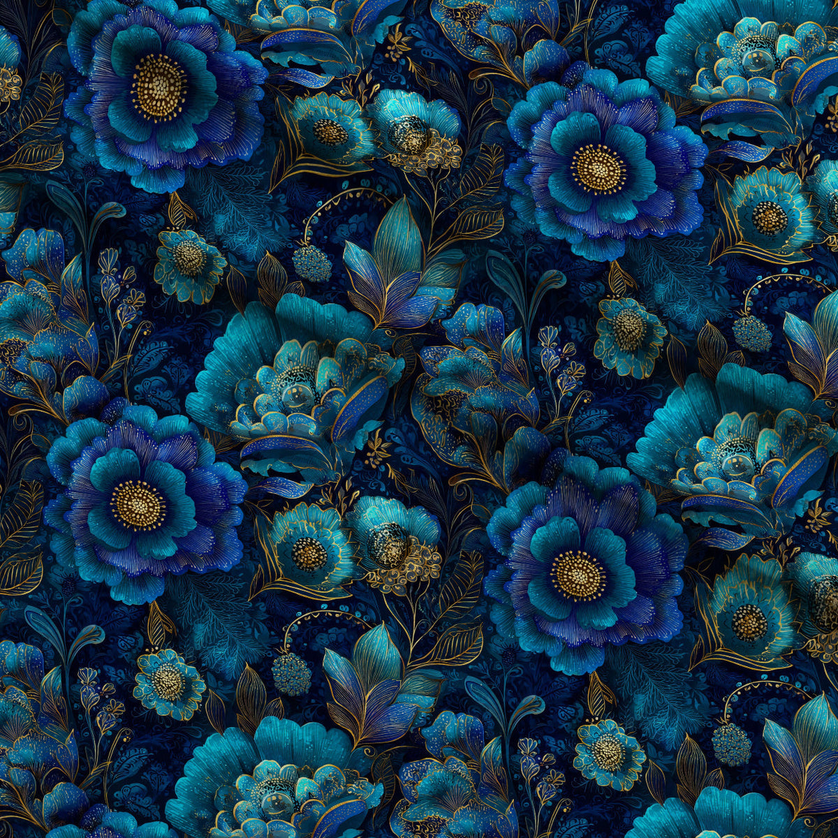 Gilded Sapphire Blooms Pattern 3 Fleece Fabric — fleece fabric folded close-up preview (mv-fleece-v1:lying)