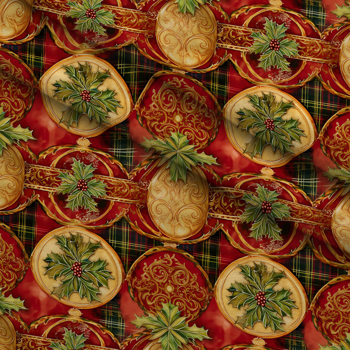 Gilded Tartan Blooms Pattern 1 Fleece Fabric — fleece fabric folded close-up preview (mv-fleece-v1:lying)