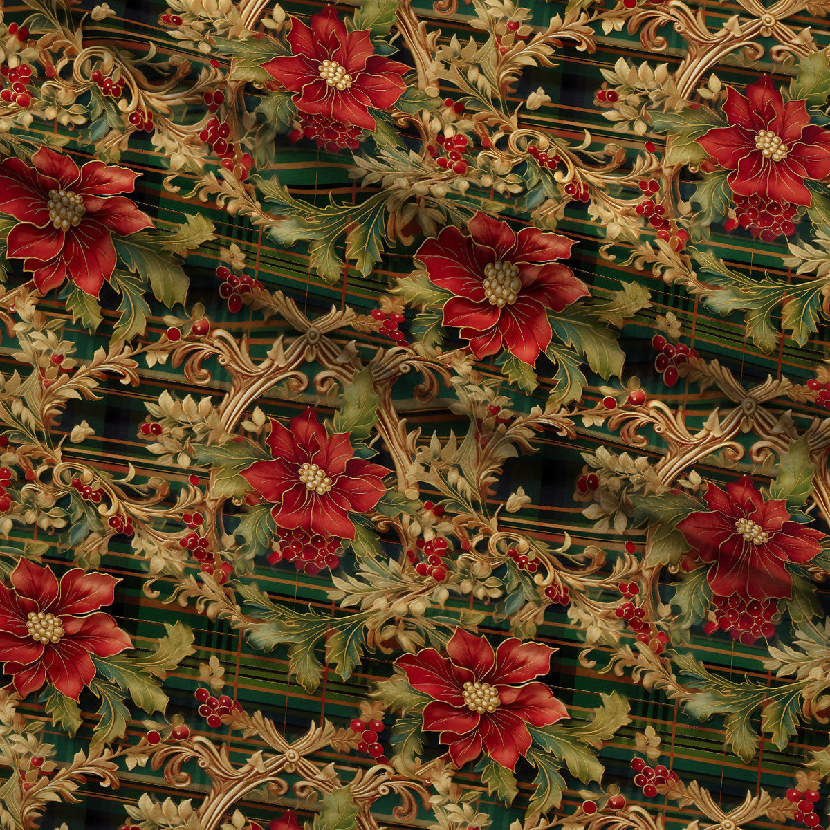 Gilded Tartan Blooms Pattern 10 Fleece Fabric — fleece fabric folded close-up preview (mv-fleece-v1:lying)
