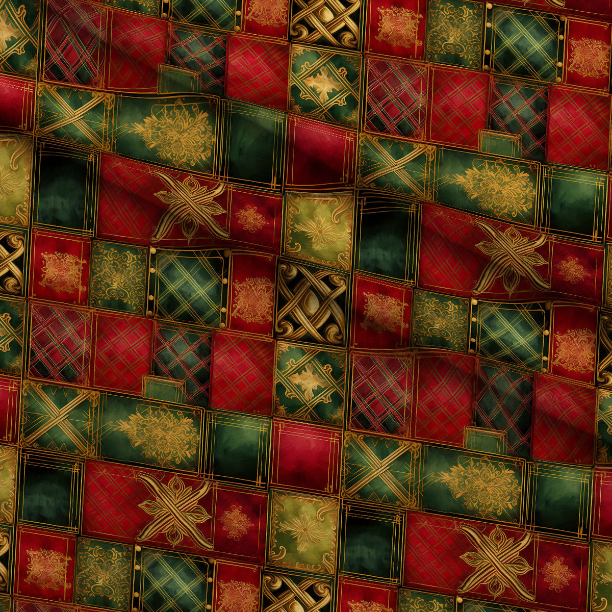 Gilded Tartan Blooms Pattern 11 Fleece Fabric — fleece fabric folded close-up preview (mv-fleece-v1:lying)
