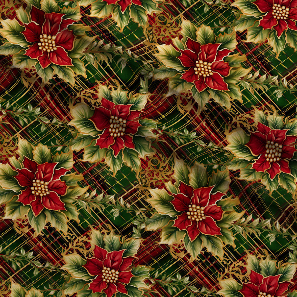 Gilded Tartan Blooms Pattern 12 Fleece Fabric — fleece fabric folded close-up preview (mv-fleece-v1:lying)
