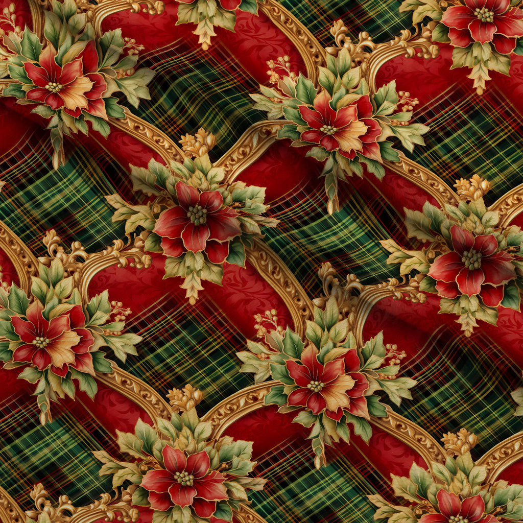 Gilded Tartan Blooms Pattern 13 Fleece Fabric — fleece fabric folded close-up preview (mv-fleece-v1:lying)