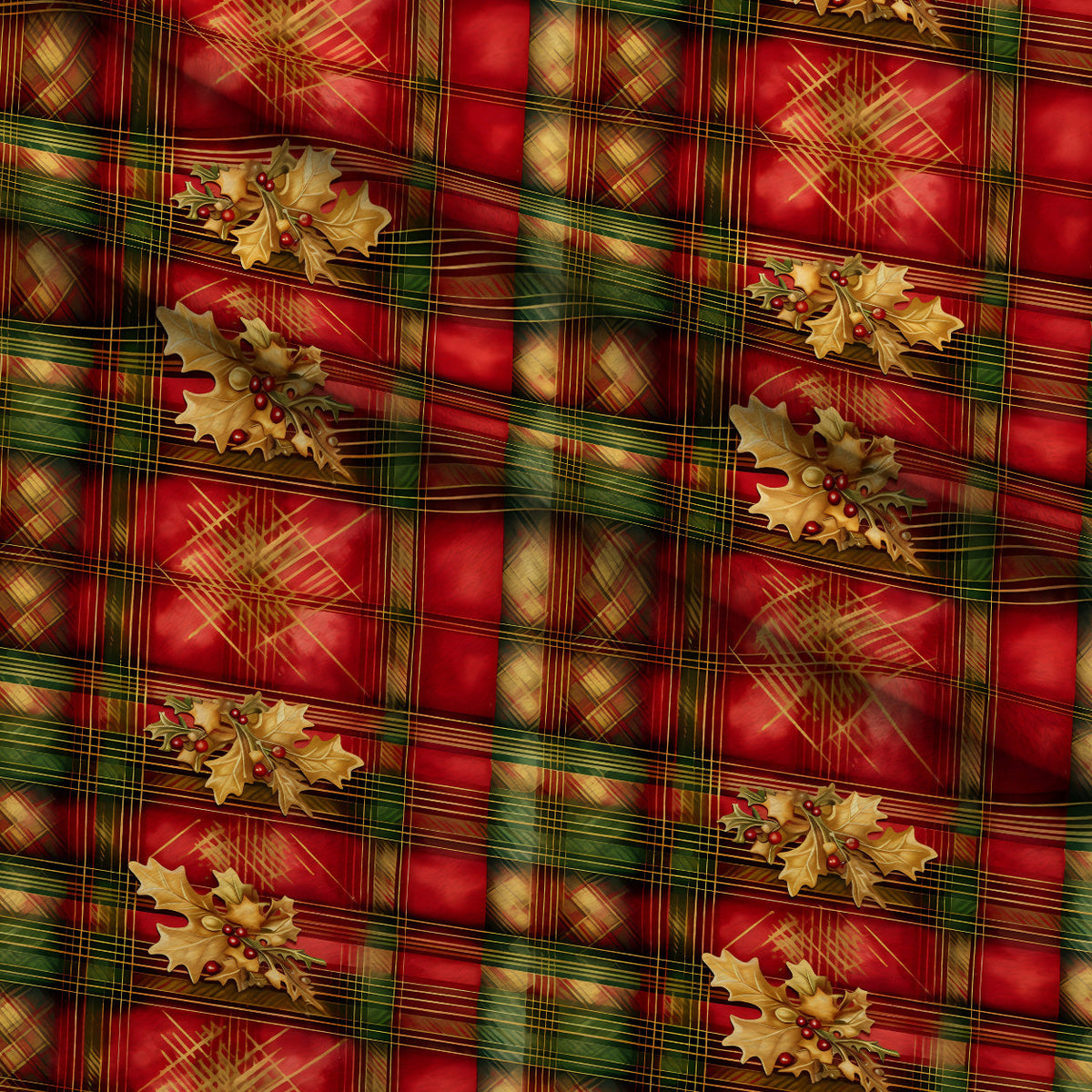 Gilded Tartan Blooms Pattern 14 Fleece Fabric — fleece fabric folded close-up preview (mv-fleece-v1:lying)