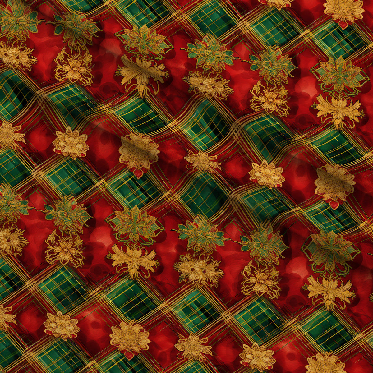 Gilded Tartan Blooms Pattern 15 Fleece Fabric — fleece fabric folded close-up preview (mv-fleece-v1:lying)
