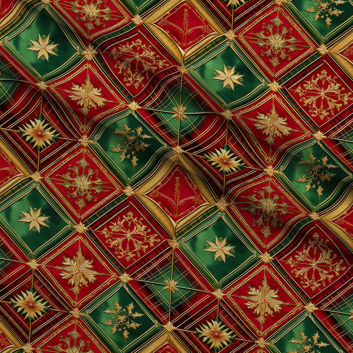 Gilded Tartan Blooms Pattern 18 Fleece Fabric — fleece fabric folded close-up preview (mv-fleece-v1:lying)