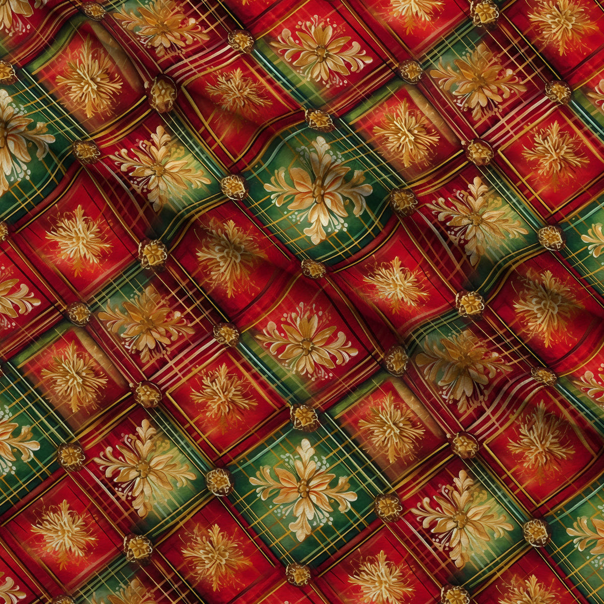 Gilded Tartan Blooms Pattern 3 Fleece Fabric — fleece fabric folded close-up preview (mv-fleece-v1:lying)