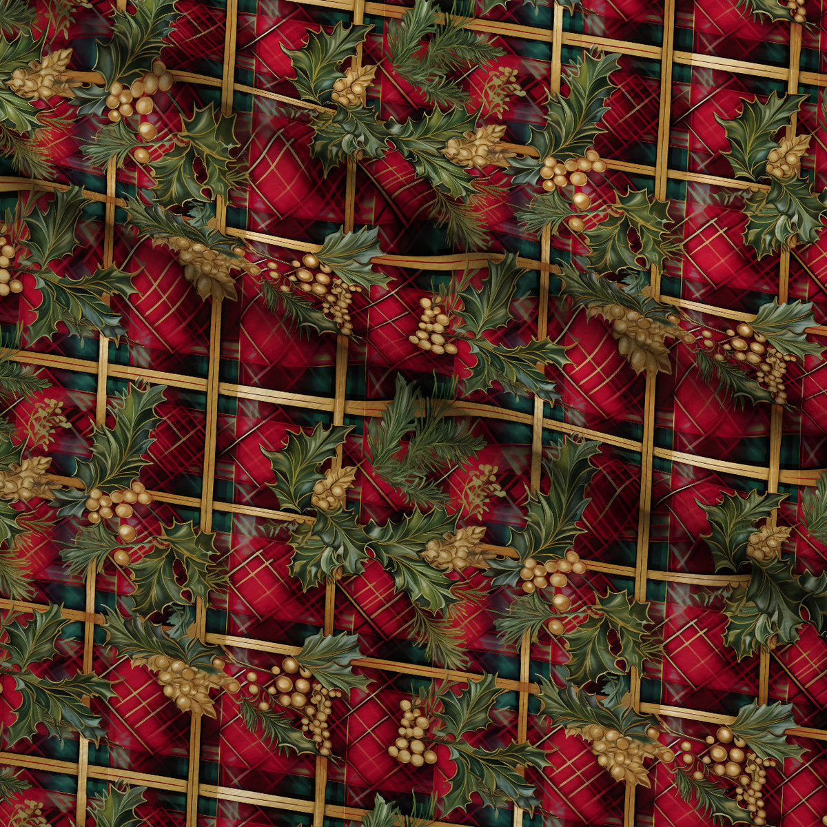Gilded Tartan Blooms Pattern 4 Fleece Fabric — fleece fabric folded close-up preview (mv-fleece-v1:lying)