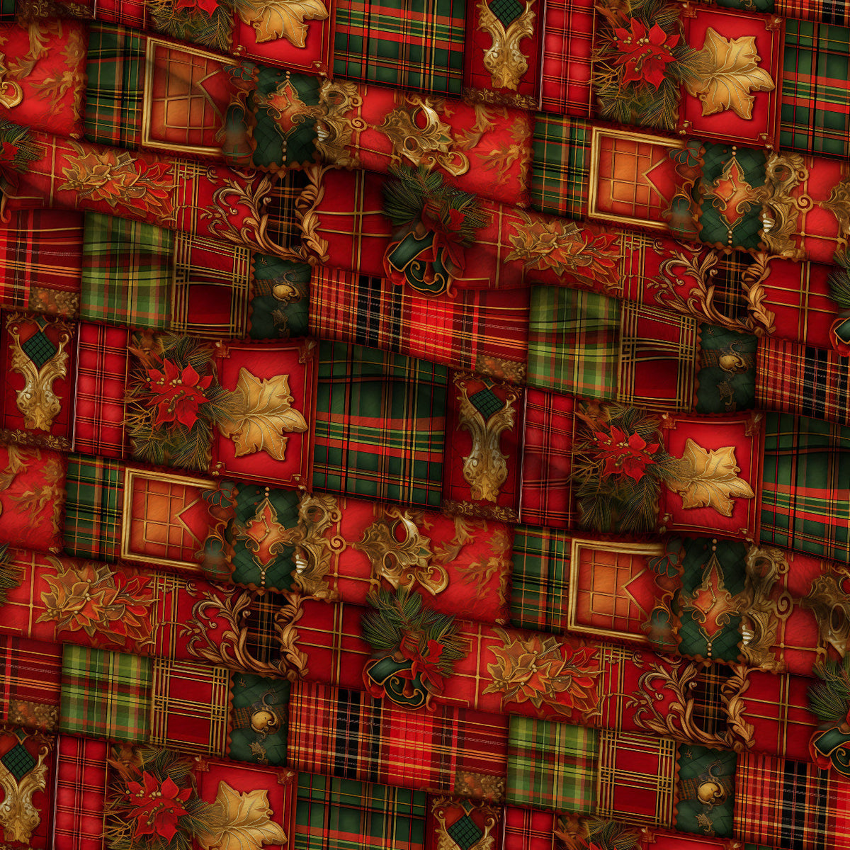 Gilded Tartan Blooms Pattern 6 Fleece Fabric — fleece fabric folded close-up preview (mv-fleece-v1:lying)