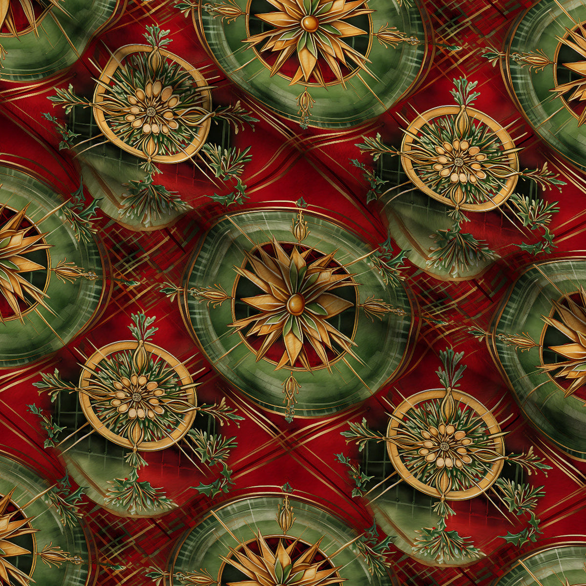 Gilded Tartan Blooms Pattern 7 Fleece Fabric — fleece fabric folded close-up preview (mv-fleece-v1:lying)