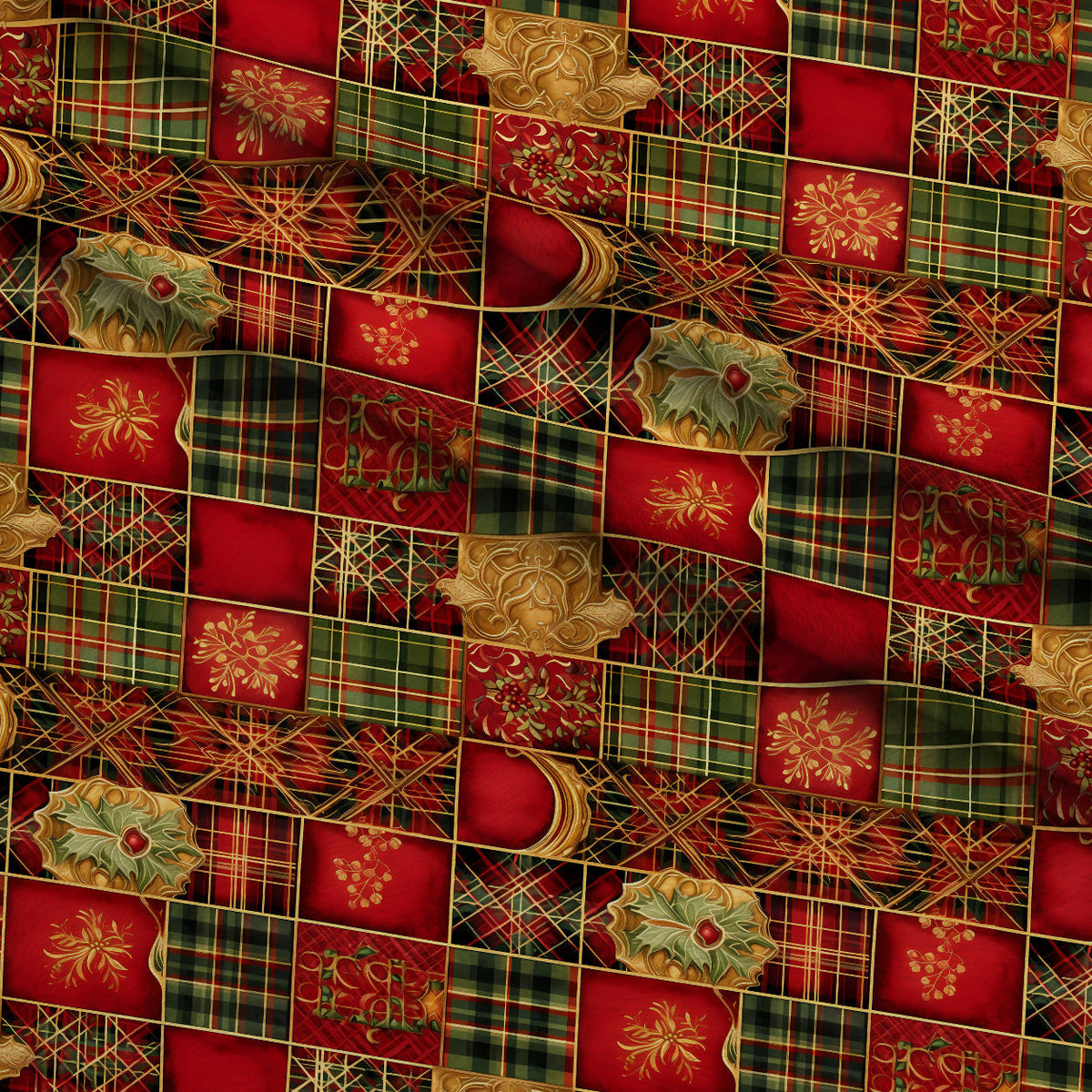 Gilded Tartan Blooms Pattern 8 Fleece Fabric — fleece fabric folded close-up preview (mv-fleece-v1:lying)